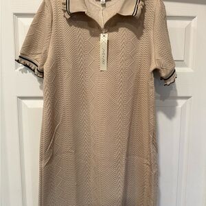 She + Sky Beige Textured Polo Dress